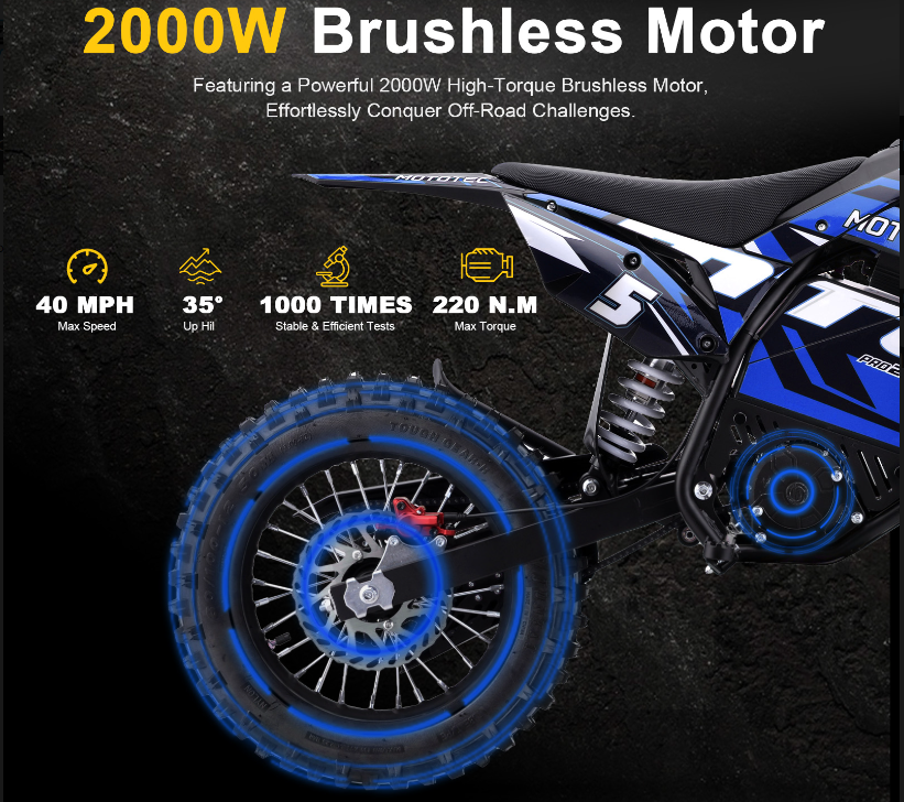 MotoTec Pro 40MPH (60V) 2000w Lithium Electric Dirt Bike