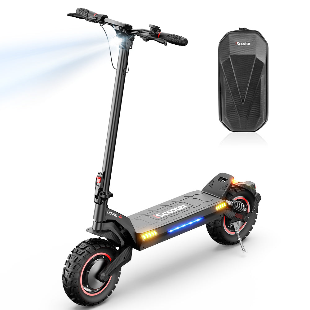 Black iScooter iX7 Pro 38 MPH Fast Dual Motor Electric Scooter – 50 Mile Range, 2000W, Folding Off-Road E-Scooter with LED Lights & Travel Bag.