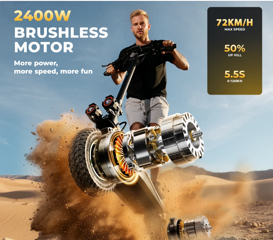 isinwheel GT4 45 MPH Dual Motor Off Road Electric Scooter | 2400W | 50 Mile Long Range | Folding E-Scooter