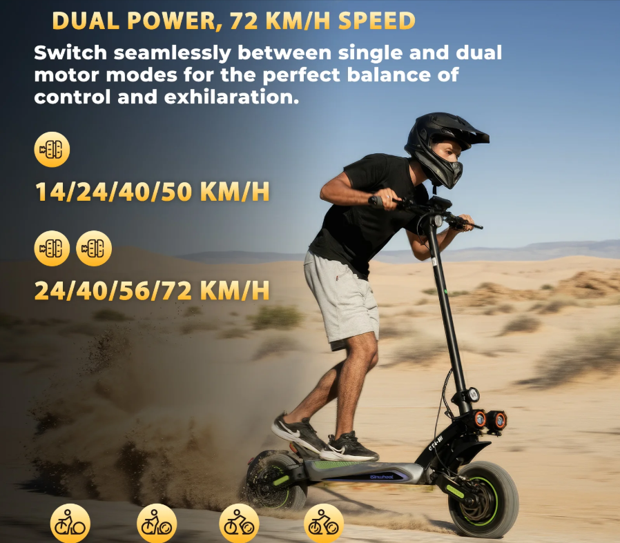 isinwheel GT4 45 MPH Dual Motor Off Road Electric Scooter | 2400W | 50 Mile Long Range | Folding E-Scooter