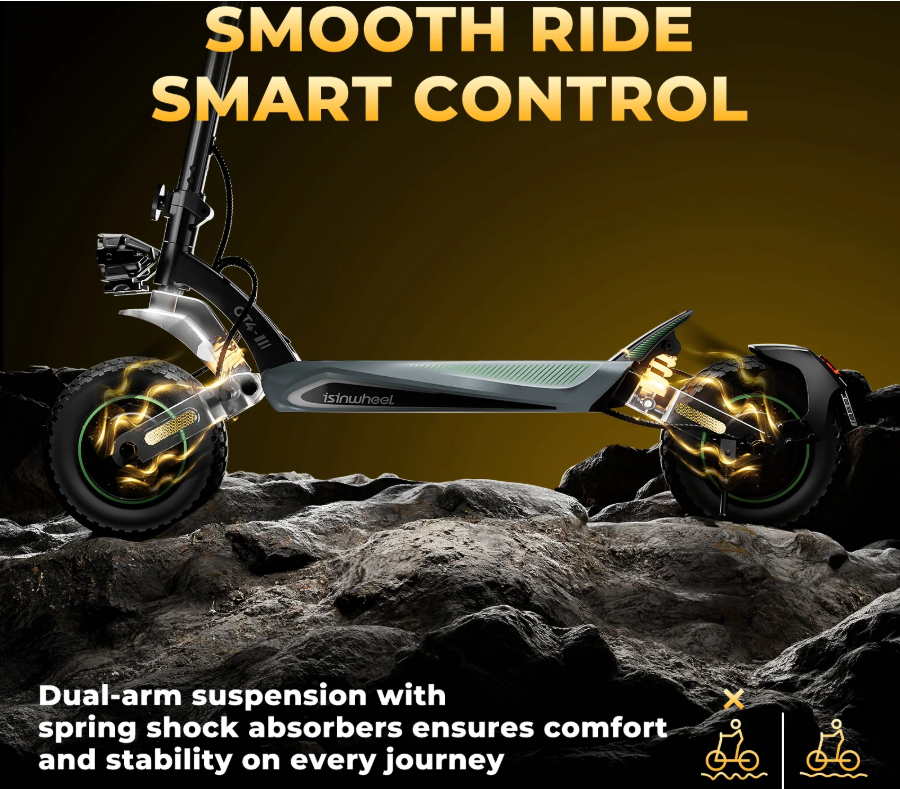 isinwheel GT4 45 MPH Dual Motor Off Road Electric Scooter | 2400W | 50 Mile Long Range | Folding E-Scooter