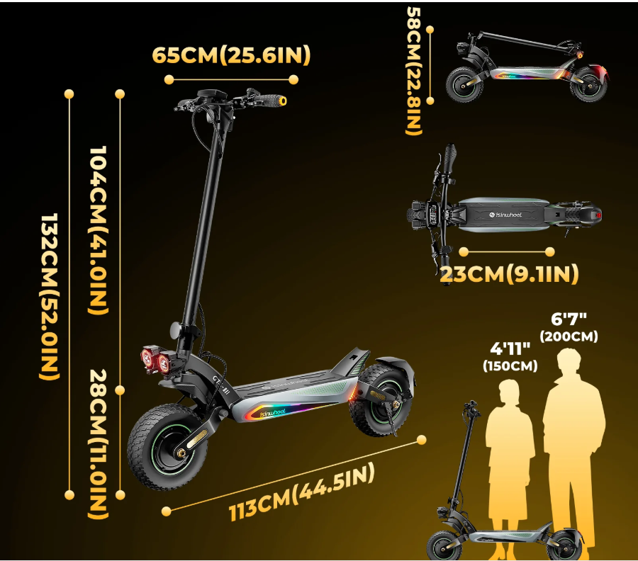 isinwheel GT4 45 MPH Dual Motor Off Road Electric Scooter | 2400W | 50 Mile Long Range | Folding E-Scooter
