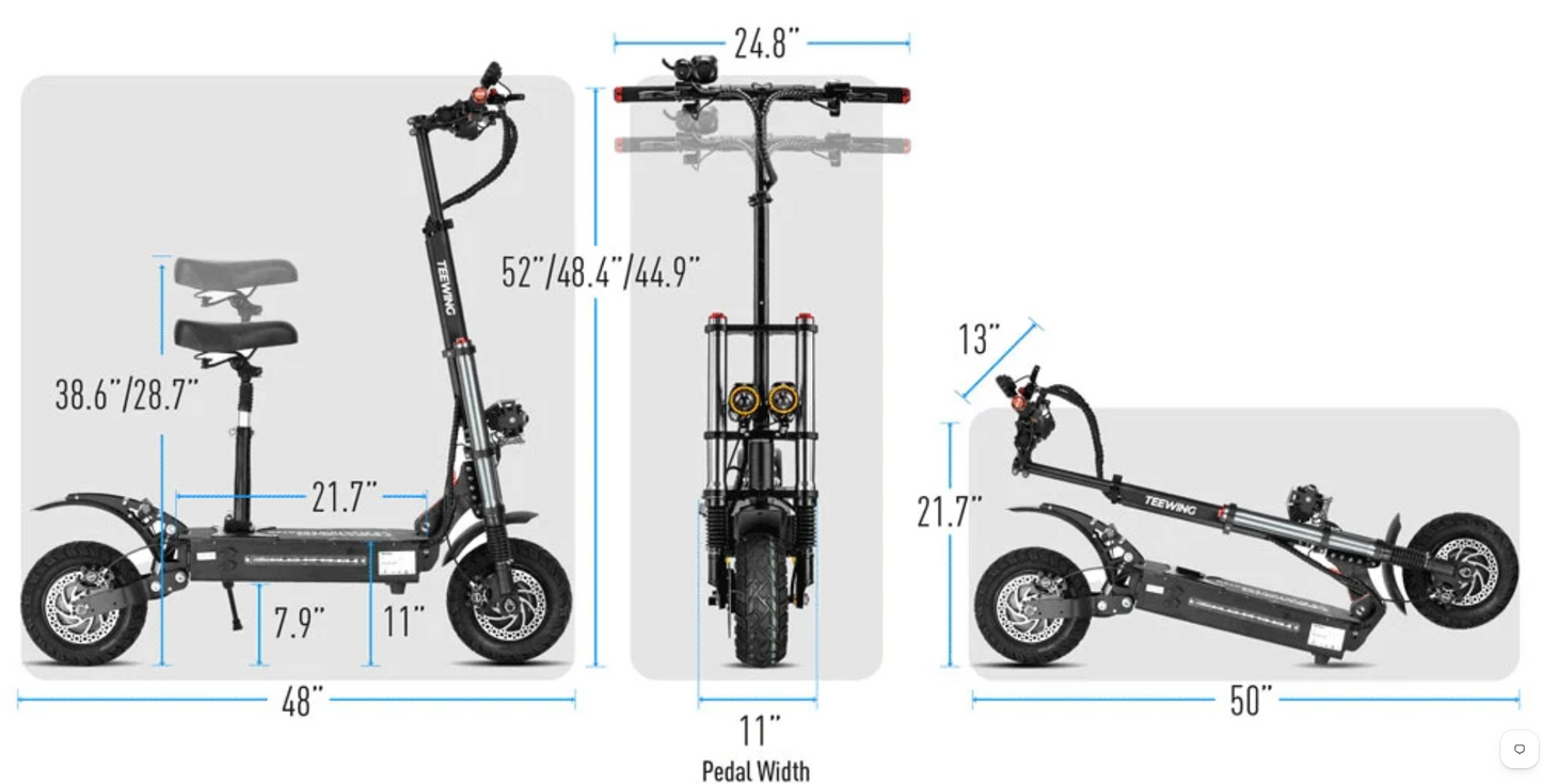 Teewing X5 55 MPH Dual Motor All-Terrain Electric Scooter | 6000W | 75 Mile Long Range | Folding Adult E-Scooter