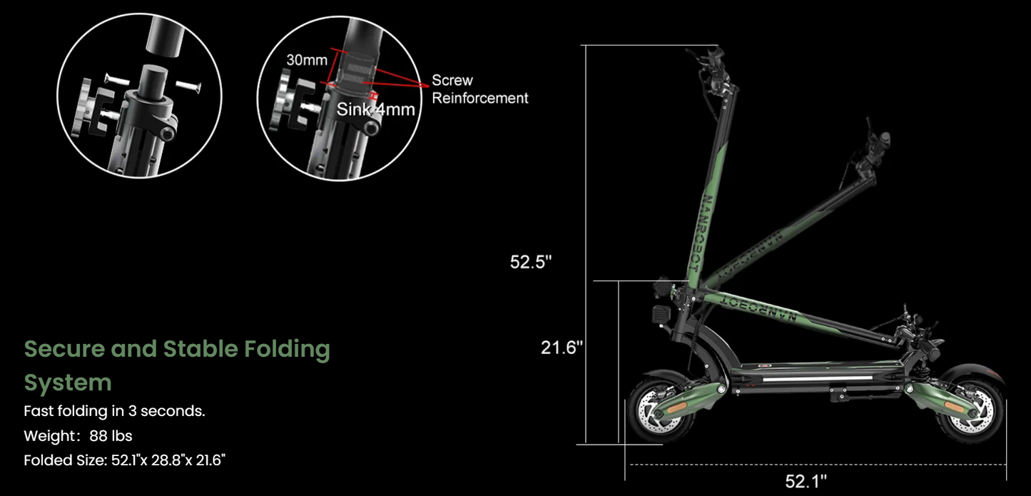 NANROBOT D6+ Max 45 MPH Dual Motor All-Terrain Electric Scooter | 3000W | 75 Mile Long Range Folding E-Scooter